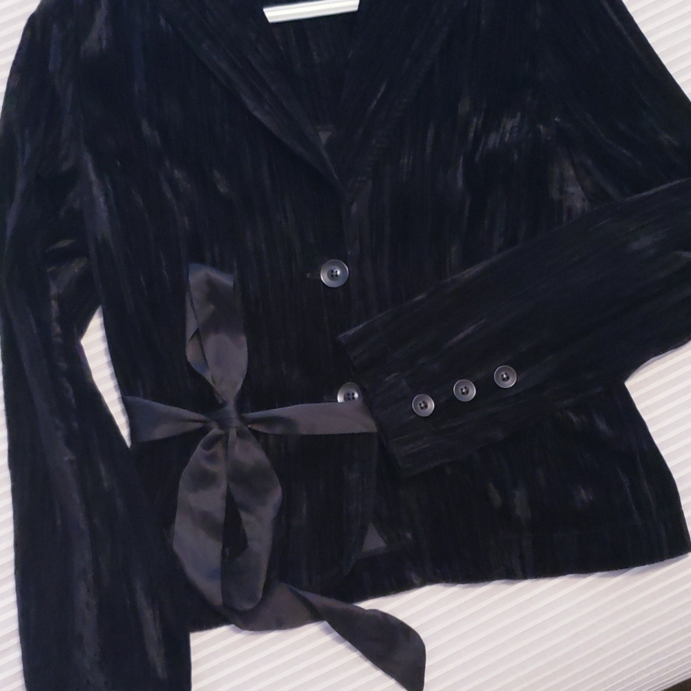 San Francisco Black Crushed Velour Fitted Blazer w/Satin Belt, 5